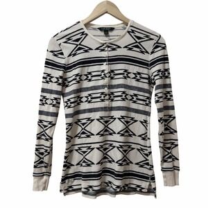 Lauren Ralph Lauren Womens‎  Waffle Knit Henley Thermal Top Size M Southwestern
